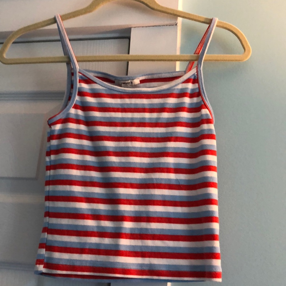 Red white and blue stripped tank top